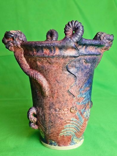 Michael Kennedy Sligo Studio Pottery Vase , Irish Ceramic Art, Ram Horn Handles