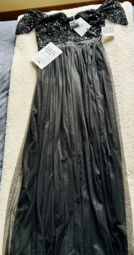 Sequin Tulle Maxi Dress with Split