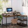_Computer desk, L-shaped desk, home office, study desk with monitor stand and shelves, industrial corner desk Image 3