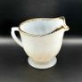 PRICE DROP ... Vintage Fire King White Swirl Creamer, Sugar Bowl and Cake Plate Set with Gold Trim, Opaque White Milk Glass. 1950s Image 3