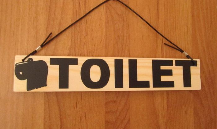 Toilet WC Bathroom Loo Small Simple Cream Hanging Wood Wooden Door Sign Plaque