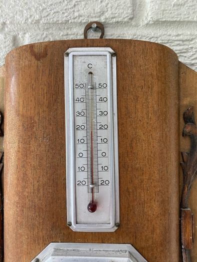 Vintage French Wall Barometer & Thermometer. Mid-Century Rustic Weather Station