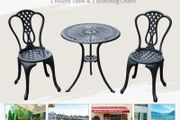 3 Piece Small Patio Furnture Cast Aluminium Bistro Set Garden Outdoor Table and Chairs Shabby Chic Style