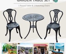 3 Piece Small Patio Furnture Cast Aluminium Bistro Set Garden Outdoor Table and Chairs Shabby Chic Style