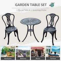 3 Piece Small Patio Furnture Cast Aluminium Bistro Set Garden Outdoor Table and Chairs Shabby Chic Style