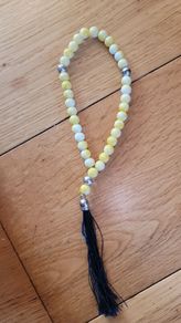 Semi-precious Yellow & White Stone & Silver Accents Prayer Beads x33