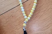 Semi-precious Yellow &amp; White Stone &amp; Silver Accents Prayer Beads x33