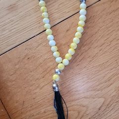 Semi-precious Yellow & White Stone & Silver Accents Prayer Beads x33