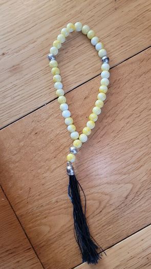 Semi-precious Yellow & White Stone & Silver Accents Prayer Beads x33