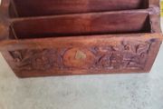 Vintage carved wooden letter organizer rack -1970s- front panel w/ floral design