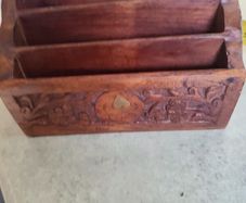 Vintage carved wooden letter organizer rack -1970s- front panel w/ floral design