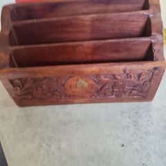 Vintage carved wooden letter organizer rack -1970s- front panel w/ floral design