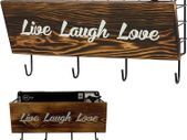 Key Holder Wall Mounted Letter Rack, Wooden Key Organiser with Coat Hooks for Wall, Vintage Live Laugh Love Letter Holder