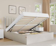 BED FRAME 160 x 200 cm Folding Slatted Base Underbed Storage Headboard Hydraulic System