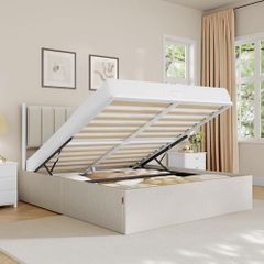 BED FRAME 160 x 200 cm Folding Slatted Base Underbed Storage Headboard Hydraulic System