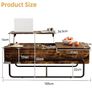 3-Partition Industrial Tables, Pull-Out Drawer, Stable Metal Frame & Hidden Storage, Centre Table for Living Room, Small Space, Home Office Image 2