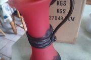 Vintage from the 1990s  Vintage tall heavy Franz Caffrey Aqua Single Handle vessel with copper relief vase/red flower vase/irish artist/irish sculpture