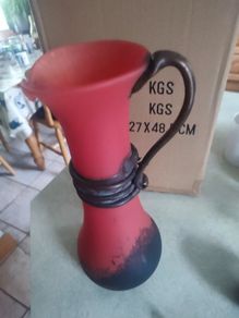 Vintage from the 1990s  Vintage tall heavy Franz Caffrey Aqua Single Handle vessel with copper relief vase/red flower vase/irish artist/irish sculpture