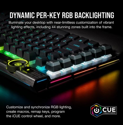 K100 RGB Optical-Mechanical Gaming Keyboard - CORSAIR OPX Switch - Black, PBT Double-Shot Keycaps - Elgato Stream Deck Integration