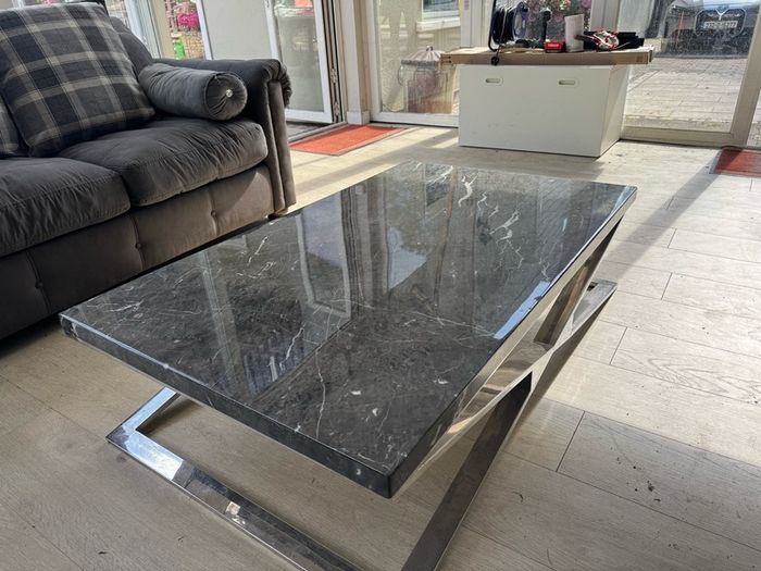 Grey 3-Seater & 2-Seater sofas & Marble Coffee & Lamp tables & Ottoman