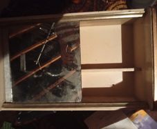 Vintage Tabletop Storage Cabinet with Sliding Glass Door