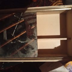 Vintage Tabletop Storage Cabinet with Sliding Glass Door