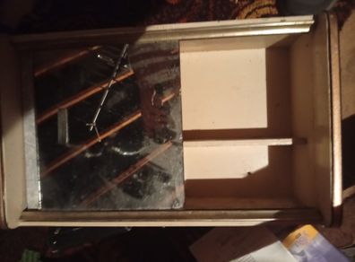 Vintage Tabletop Storage Cabinet with Sliding Glass Door