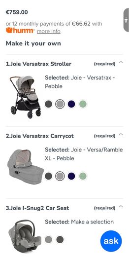 Joie Travel System - Buggy, Carrycot, Car Seat, isofix base