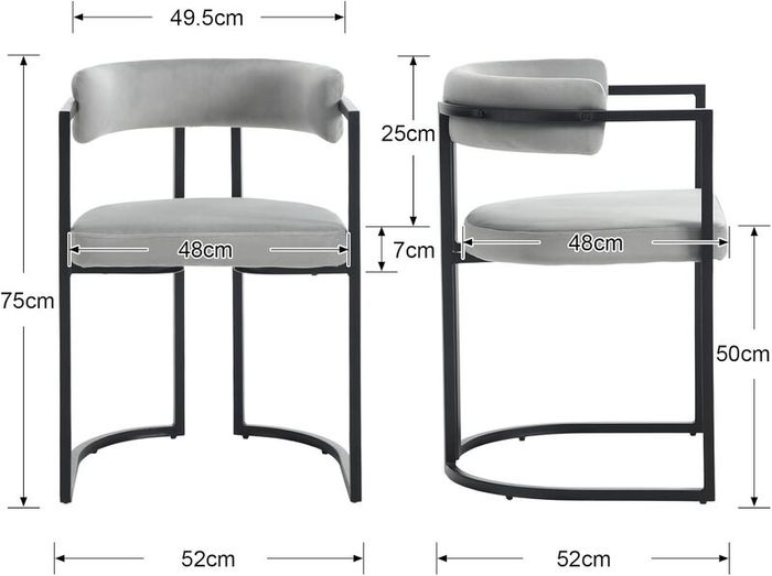 Set of 2 Modern Dining Chairs Metal Frame Velvet