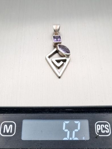 Silver Amethyst Geometric Spiral Pendant