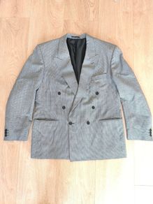 mens blazer Vintage Brendan Kidd Tailored Blazer 44R Grey Check Double Breasted Smart Jacket