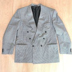 mens blazer Vintage Brendan Kidd Tailored Blazer 44R Grey Check Double Breasted Smart Jacket