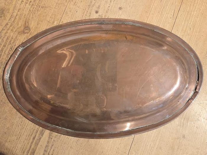 2 Antique Copper Serving Dishes Oval & Round