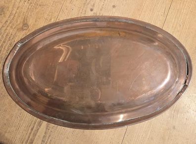 2 Antique Copper Serving Dishes Oval & Round
