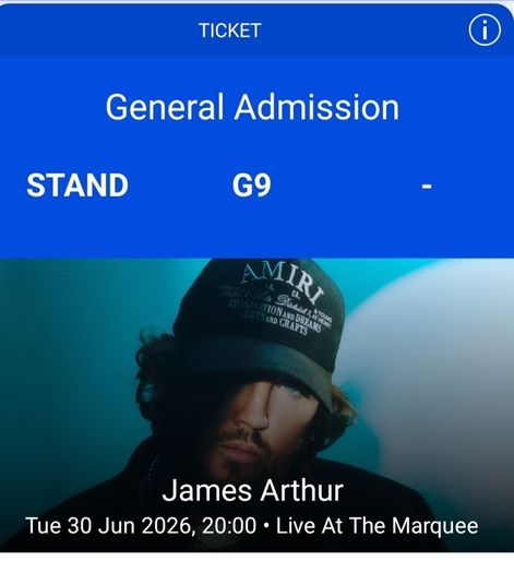 2 james arthur entry and hospitality tickets