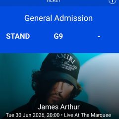 2 james arthur entry and hospitality tickets