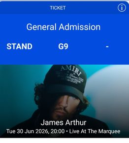 2 james arthur entry and hospitality tickets