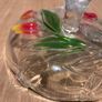 Footed Glass Fruit Bowl with Painted Red & Yellow Tulips Image 9