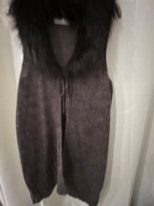 Wine Fur Collar Sleeveless Cardigan
