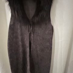 Wine Fur Collar Sleeveless Cardigan