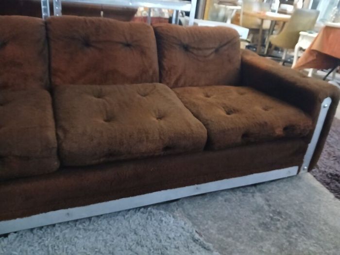Retro, Mid Century,  American 70sRare Sofas, Chrome Finish, Faux Fur 1970