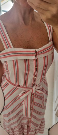 KARL LAGERFIELD Paris striped nautrical belted midi with gold tone button Sz 8 US (Fit 12UK) - Rrp 335 (New)