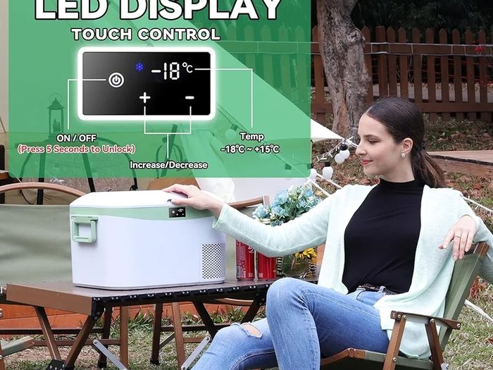 12.8L Car Fridge Freezer Portable Compressor Cooler, 12V/24V DC & 100 240V AC Mini Refrigerator for Camping, RV, Truck, Boat, Travel, Picnic, Home Use