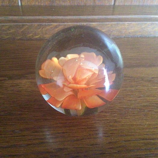A pair of floral clear glass paperweights