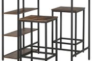 3 Piece Industrial Bar Table Set, Bar Table with 2 Stools and Side Shelf, Kitchen Table and Chairs for Dining Room, Dinette