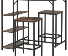 3 Piece Industrial Bar Table Set, Bar Table with 2 Stools and Side Shelf, Kitchen Table and Chairs for Dining Room, Dinette