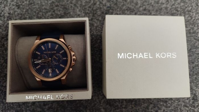 michael kors navy blue rose gold men watch