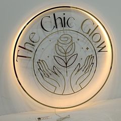 Round Acrylic Logo Sign - Mirror Gold Lettering, LED Backlit, Any Logo