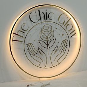Round Acrylic Logo Sign - Mirror Gold Lettering, LED Backlit, Any Logo