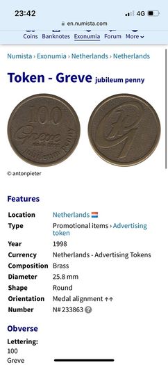 Vintage Dutch Greve token